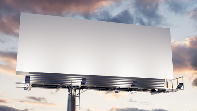 Advertising Billboard. Empty Outdoor Sign against a Dusk Sky. Design Template.