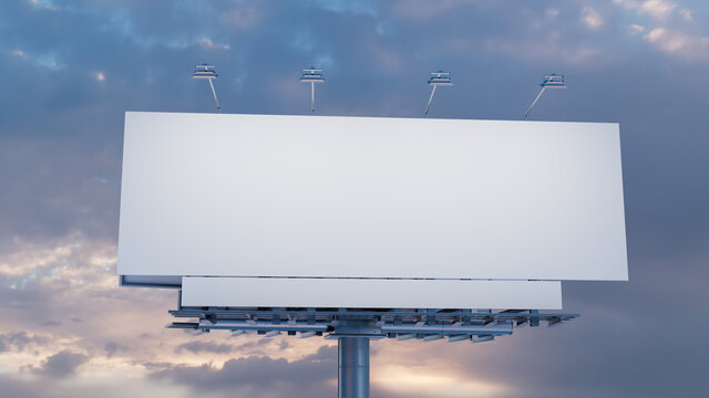 Commercial Billboard. Empty Large Format Sign against a Dusk Sky. Mockup Template.