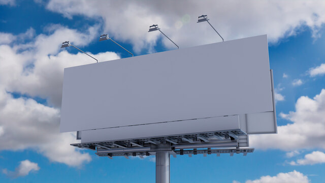 Commercial Billboard. Empty Exterior Sign against a Cloudy Afternoon Sky. Design Template.