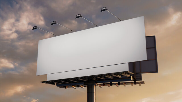 Commercial Billboard. Empty Large Format Sign against a Sunset Sky. Mockup Template.