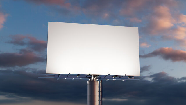 Advertising Billboard. Blank Exterior Sign against a Dusk Sky. Design Template.