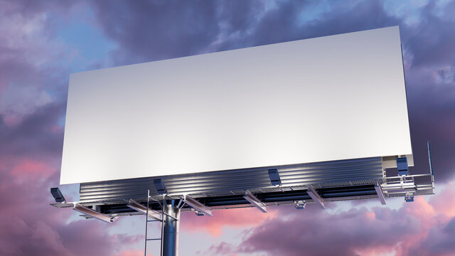 Marketing Billboard. Blank Large Format Sign against a Dusk Sky. Mockup Template.