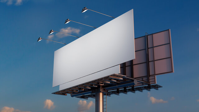 Commercial Billboard. Empty Exterior Sign against a Sunset Evening Sky. Design Template.