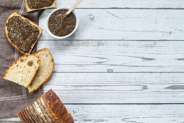 Chia seed snack with soy sauce and nori seaweed.