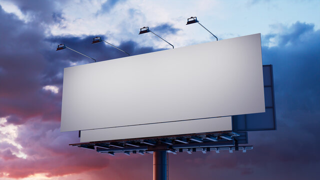 Commercial Billboard. Blank Exterior Sign against a Stormy Evening Sky. Design Template.