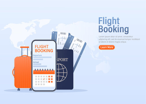 Flyer design for promotion design. Flight tickets online booking illustration landing page. Flat design vector illustration. Travel vector icon. - Powered by Adobe