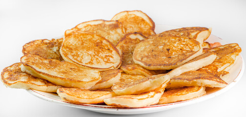 Pancakes on white background