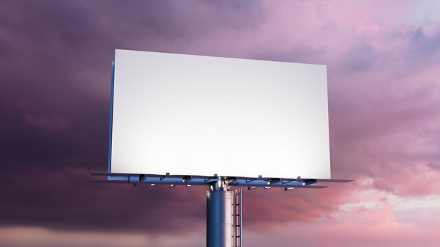 Advertising Billboard. Empty Large Format Sign against a Dusk Sky. Mockup Template.