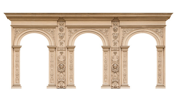 Elements of architectural decorations of buildings. Old arch. Neo renaissance style.