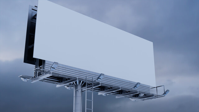Commercial Billboard. Blank Outdoor Sign against an Overcast Afternoon Sky. Design Template.