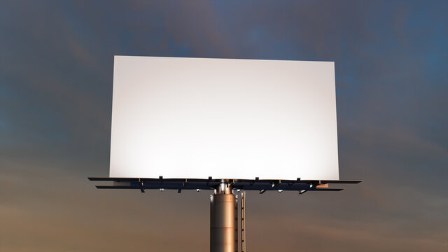 Advertising Billboard. Empty Large Format Sign against a Sunset Sky. Mockup Template.
