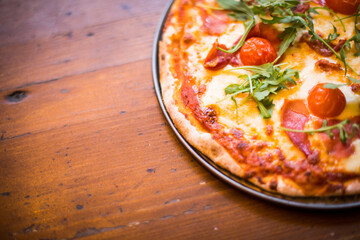 Pizza on a wooden table