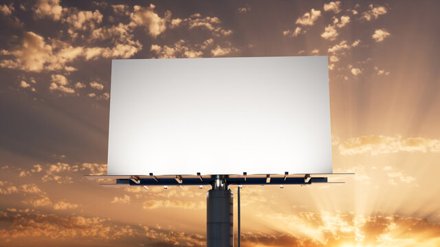Marketing Billboard. Empty Large Format Sign against a Sunset Evening Sky. Mockup Template.