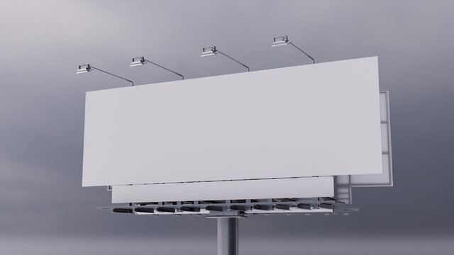 Advertising Billboard. Blank Exterior Sign against an Overcast Morning Sky. Mockup Template.