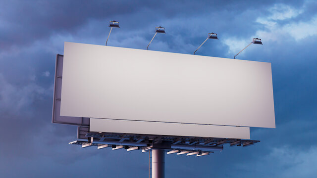 Commercial Billboard. Blank Outdoor Sign against a Dusk Sky. Design Template.