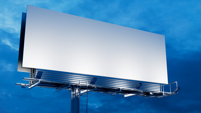 Marketing Billboard. Empty Large Format Sign against a Dusk Sky. Design Template.