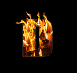 The letter D is made of fire