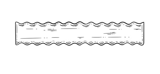 mafaldine pasta sketch. Doodle outline black and white vintage style macaroni illustration. Hand drawn isolated on white background. 
