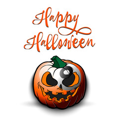 Happy Halloween. Template billiard design. Billiard ball in the form of a pumpkin on an isolated background. Pattern for banner, poster, greeting card, flyer, party invitation. Vector illustration