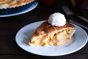 Apple pie. Slice of an apple pie with ice