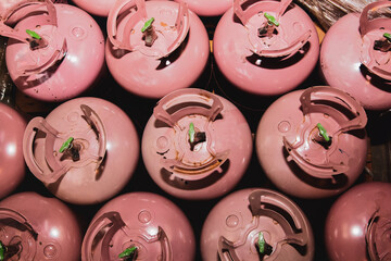 Top view Refrigerant tank code R 410A uses pink symbols for use in air conditioners, air...