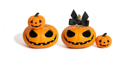 Halloween pumpkin family isolated on a white background. Banner.
