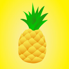 pinnaple vector art. Summer fruits for a healthy lifestyle. Pineapple fruit. Vector illustration of cartoon flat icon isolated on ellow.