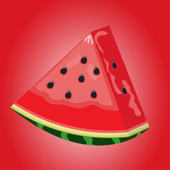 Vector Juicy watermelon slice vector illustration in flat design isolated on red background. Fruit illustration for the farmers market menu. Healthy food design