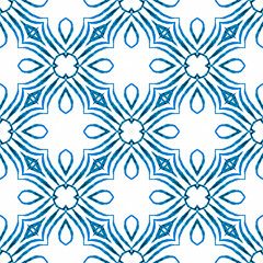 Watercolor medallion seamless border. Blue