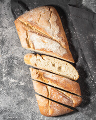 Artisan bread slices from above