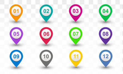 Number Bullet Point Colorful 3d Markers 1 to 12 Vector