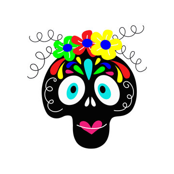  vector illustration of a Girl skull decorated with flowers for conceptual designs of Day of the Dead celebration