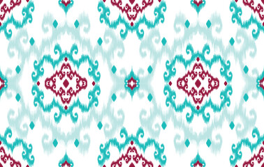 Fototapeta premium Ikat ethnic pattern. Aztec fabric carpet mandala ornament boho chevron textile decoration wallpaper. Tribal turkey African Indian traditional embroidery vector illustrations background.