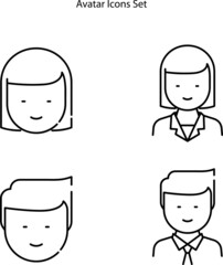 avatar man and women icons set isolated on white background. avatar icon thin line outline linear avatar symbol for logo, web, app, UI. avatar icon simple sign.