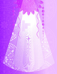 Wedding party background card with bridal veil on Light-Dark Fuchsia