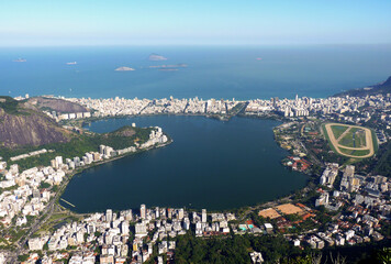 Fototapeta premium Aerial view of Lagoa Rodrigo de Freitas lagoon, in Rio de Janeiro