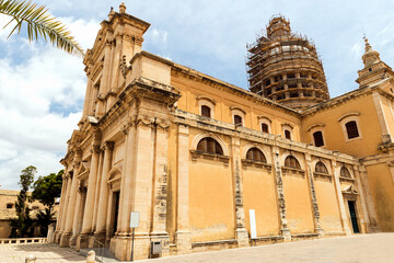 Panoramic Sights of Basilica of Saint Mary of the Announcement (Basilica Maria Santissima Annunziata) in Comiso, Province of Ragusa, Sicily, Italy.