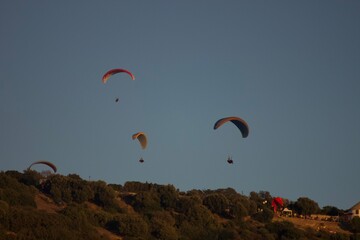 Parachute flight in the sunset