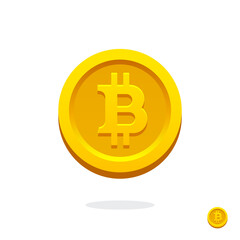 Bitcoin vector icon. Crypto currency symbol. Blockchain secure cryptocurrency. Crypto currency golden coin bitcoin symbol isolated on white background. Golden coin. Blockchain symbol. Cash icon. Coin
