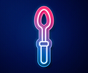 Glowing neon line Teaspoon icon isolated on blue background. Cooking utensil. Cutlery sign. Vector