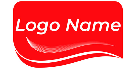 Vector red graphic logo template. Red illustration with round edges and white lines in waves and white text. Editable logo symbol design, can be used in company logos, shop, web.