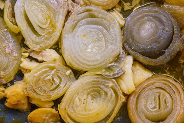 Grilled onion rings close up