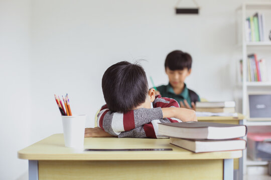 A Schoolboy Fall Asleep In Class During Lessons