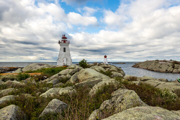 Fototapeta na wymiar The Bustard Island Lighthouses in Northern Georgian Bay (Lake Huron) Ontario Canada. Taken in September.