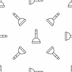 Grey line Rubber plunger with wooden handle for pipe cleaning icon isolated seamless pattern on white background. Toilet plunger. Vector