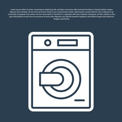 Blue line Washer icon isolated on blue background. Washing machine icon. Clothes washer - laundry machine. Home appliance symbol. Vector