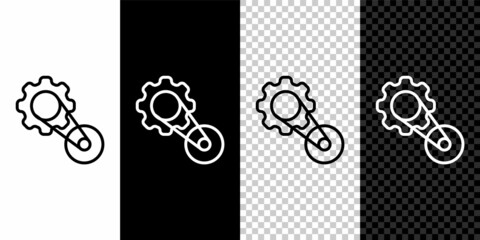 Set line Timing belt kit icon isolated on black and white, transparent background. Vector