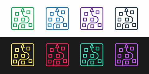 Set line Neural network icon isolated on black and white background. Artificial intelligence AI. Vector