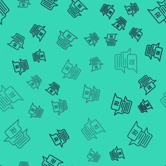 Black line Chat bot icon isolated seamless pattern on green background. Chatbot icon. Vector