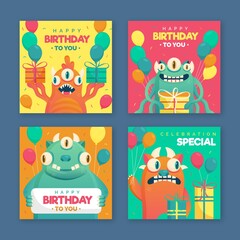 happy birthday card collection vector design illustration